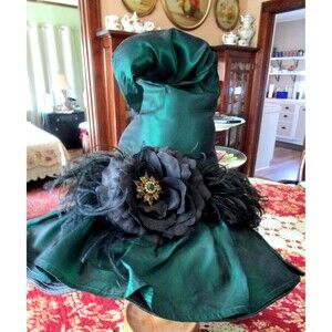 Glamorous Emerald Green Taffeta Witches Hat 12" Crown 6" Brim 21" fit